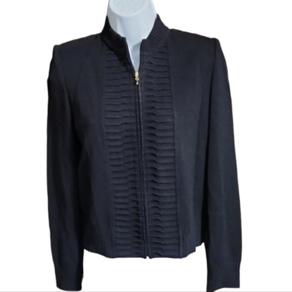 St John Black Front Zip Cardigan Sweater Jacket Women's
